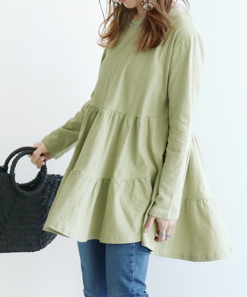 reca(レカ)の「ティアードカットソー(Tシャツ/カットソー・レディース・レンガ/ライトベージュ/ブラック/オフホワイト/カーキ/ラベンダー・FREE)」の4枚目の写真