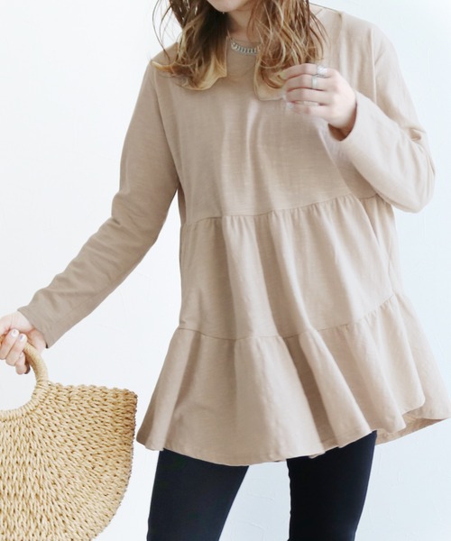 reca(レカ)の「ティアードカットソー(Tシャツ/カットソー・レディース・レンガ/ライトベージュ/ブラック/オフホワイト/カーキ/ラベンダー・FREE)」の3枚目の写真