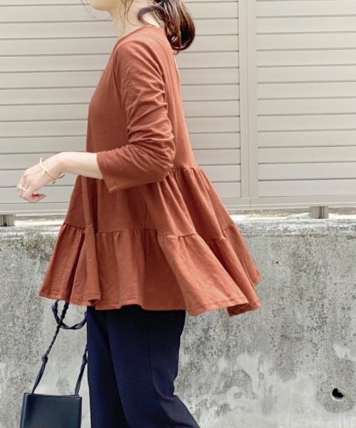 reca(レカ)の「ティアードカットソー(Tシャツ/カットソー・レディース・レンガ/ライトベージュ/ブラック/オフホワイト/カーキ/ラベンダー・FREE)」の6枚目の写真