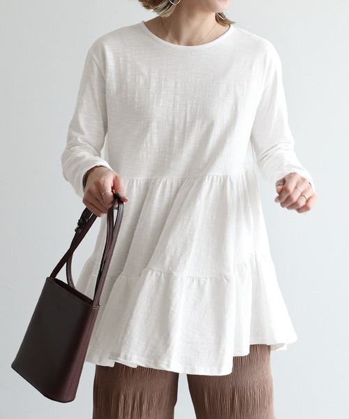 reca(レカ)の「ティアードカットソー(Tシャツ/カットソー・レディース・レンガ/ライトベージュ/ブラック/オフホワイト/カーキ/ラベンダー・FREE)」の9枚目の写真