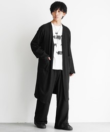 【MinoriTY】もちもち素材ノーカラーロングカーディガン+ワイドイージーパンツ メンズ 秋服 冬服