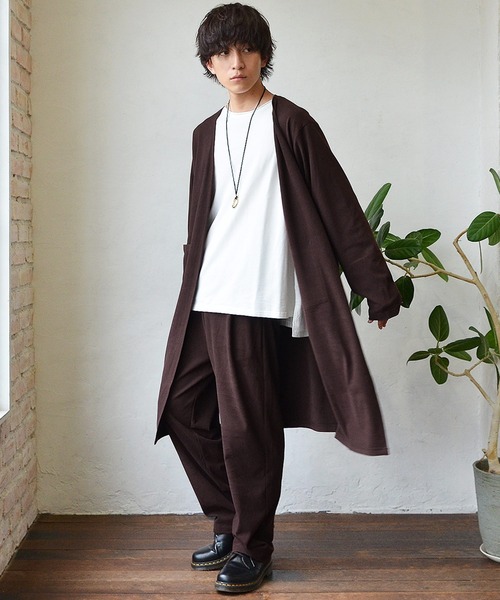 MinoriTY(マイノリティ)の「【MinoriTY】もちもち素材ノーカラーロングカーディガン+ワイドイージーパンツ メンズ 秋服 冬服(セットアップ・メンズ・モカ/ブラック/グレー/ブラウン/ブラック系1/ブラウン系1/ブルー系1・M/L/S)」の5枚目の写真