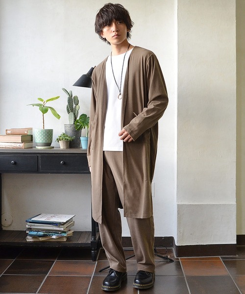MinoriTY(マイノリティ)の「【MinoriTY】もちもち素材ノーカラーロングカーディガン+ワイドイージーパンツ メンズ 秋服 冬服(セットアップ・メンズ・モカ/ブラック/グレー/ブラウン/ブラック系1/ブラウン系1/ブルー系1・M/L/S)」の6枚目の写真