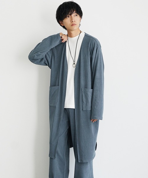 MinoriTY(マイノリティ)の「【MinoriTY】もちもち素材ノーカラーロングカーディガン+ワイドイージーパンツ メンズ 秋服 冬服(セットアップ・メンズ・モカ/ブラック/グレー/ブラウン/ブラック系1/ブラウン系1/ブルー系1・M/L/S)」の9枚目の写真