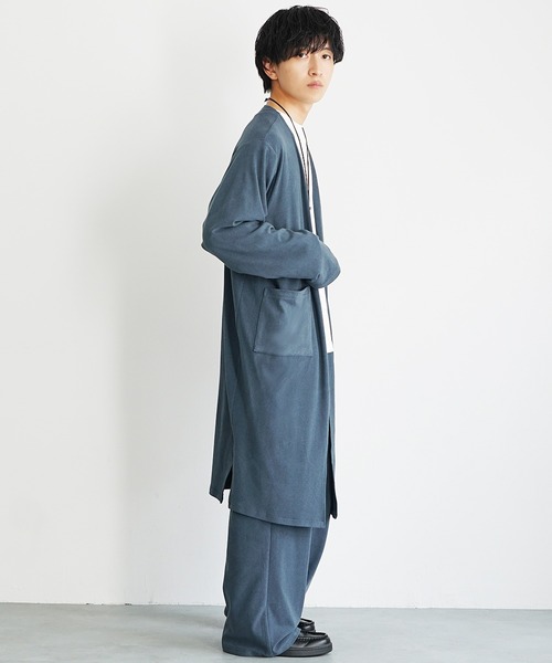 MinoriTY(マイノリティ)の「【MinoriTY】もちもち素材ノーカラーロングカーディガン+ワイドイージーパンツ メンズ 秋服 冬服(セットアップ・メンズ・モカ/ブラック/グレー/ブラウン/ブラック系1/ブラウン系1/ブルー系1・M/L/S)」の10枚目の写真