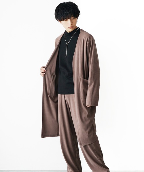 MinoriTY(マイノリティ)の「【MinoriTY】もちもち素材ノーカラーロングカーディガン+ワイドイージーパンツ メンズ 秋服 冬服(セットアップ・メンズ・モカ/ブラック/グレー/ブラウン/ブラック系1/ブラウン系1/ブルー系1・M/L/S)」の12枚目の写真