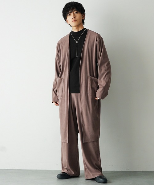 MinoriTY(マイノリティ)の「【MinoriTY】もちもち素材ノーカラーロングカーディガン+ワイドイージーパンツ メンズ 秋服 冬服(セットアップ・メンズ・モカ/ブラック/グレー/ブラウン/ブラック系1/ブラウン系1/ブルー系1・M/L/S)」の13枚目の写真