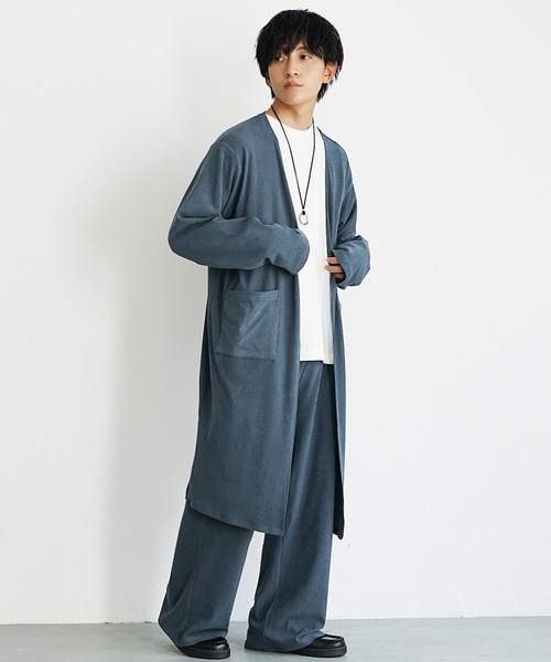 MinoriTY(マイノリティ)の「【MinoriTY】もちもち素材ノーカラーロングカーディガン+ワイドイージーパンツ メンズ 秋服 冬服(セットアップ・メンズ・モカ/ブラック/グレー/ブラウン/ブラック系1/ブラウン系1/ブルー系1・M/L/S)」の8枚目の写真