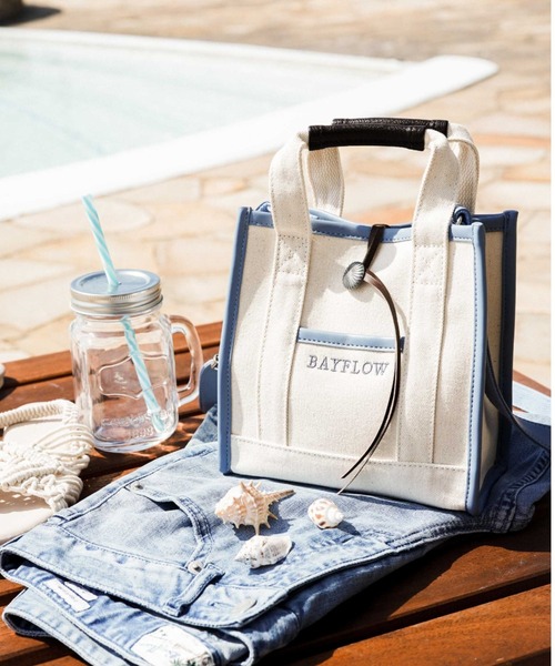 BAYFLOW(ベイフロー)の「ミニスクエアコンチョロゴトート-パイピング(トートバッグ・レディース・ブラック/ピンク/イエロー/ブルー/ライトグリーン/ラベンダー・FREE)」の3枚目の写真