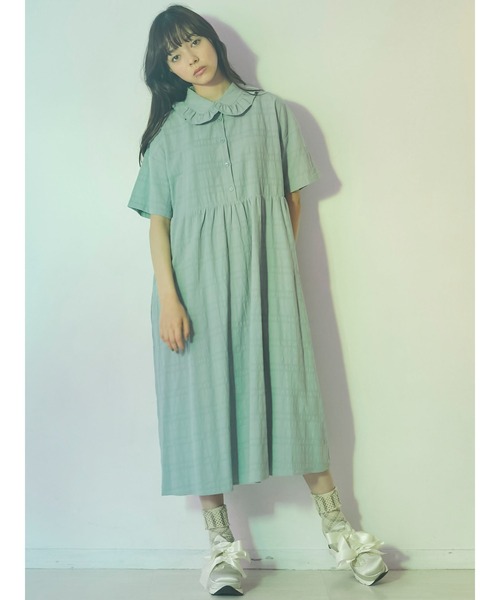Merry Jenny メリージェニー のファッション Merry ジャガードチェックフリルカラーシャツワンピース ワンピース Packrite Com