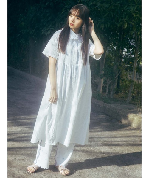 merry jenny（メリージェニー）の「ジャガードチェックフリルカラーシャツワンピース（ワンピース・レディース・オフホワイト/ブラック/グリーン・FREE）」の5枚目の写真