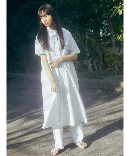 merry jenny（メリージェニー）の「ジャガードチェックフリルカラーシャツワンピース（ワンピース・レディース・オフホワイト/ブラック/グリーン・FREE）」の6枚目の写真