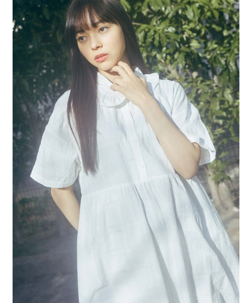 merry jenny（メリージェニー）の「ジャガードチェックフリルカラーシャツワンピース（ワンピース・レディース・オフホワイト/ブラック/グリーン・FREE）」の10枚目の写真