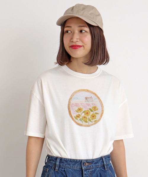 chambre de charme（シャンブルドゥシャーム）の「cdc 20/-度詰天竺　レンズの中プリントT（Tシャツ/カットソー・レディース・グレー/オフホワイト・FREE）」の5枚目の写真