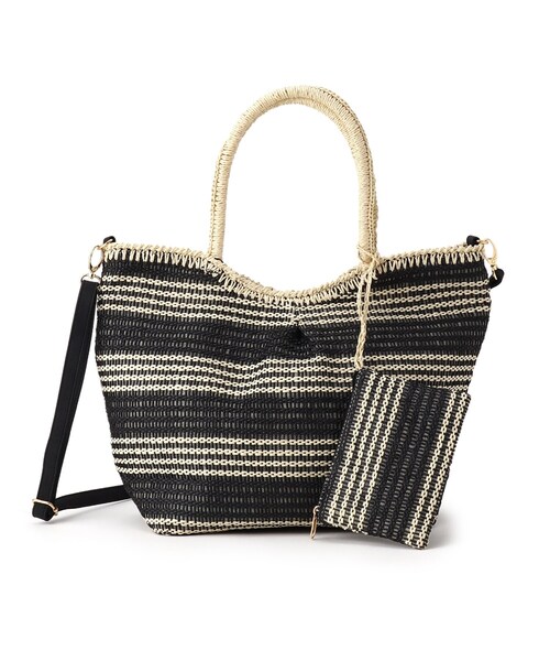 SHOO・LA・RUE（シューラルー）の「◆【ポーチ付】ペーパータックボーダー2WAYトート（トートバッグ・レディース・ブラック系2/ネイビー系2/ピンク系7/ブラウン系3/チャコール/ベージュ系その他2・00）」の2枚目の写真