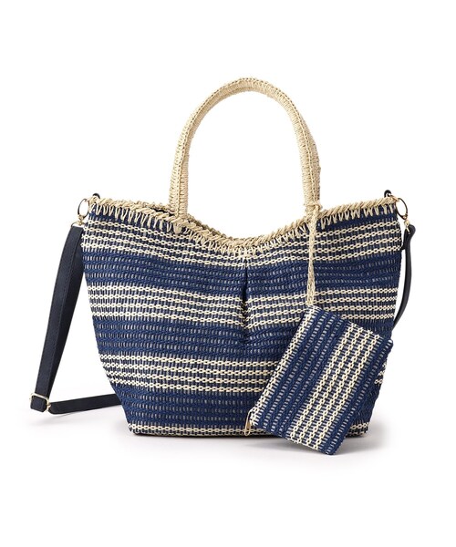 SHOO・LA・RUE（シューラルー）の「◆【ポーチ付】ペーパータックボーダー2WAYトート（トートバッグ・レディース・ブラック系2/ネイビー系2/ピンク系7/ブラウン系3/チャコール/ベージュ系その他2・00）」の5枚目の写真