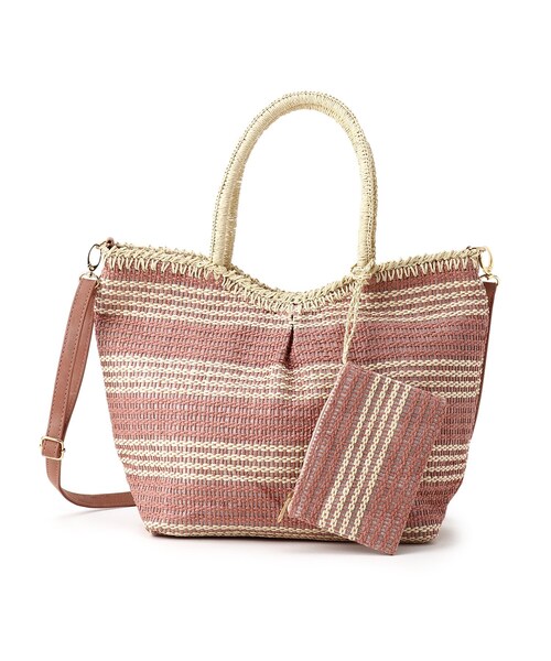 SHOO・LA・RUE（シューラルー）の「◆【ポーチ付】ペーパータックボーダー2WAYトート（トートバッグ・レディース・ブラック系2/ネイビー系2/ピンク系7/ブラウン系3/チャコール/ベージュ系その他2・00）」の6枚目の写真