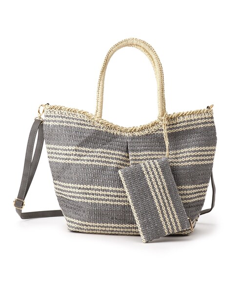 SHOO・LA・RUE（シューラルー）の「◆【ポーチ付】ペーパータックボーダー2WAYトート（トートバッグ・レディース・ブラック系2/ネイビー系2/ピンク系7/ブラウン系3/チャコール/ベージュ系その他2・00）」の3枚目の写真