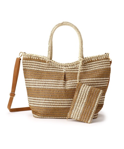 SHOO・LA・RUE（シューラルー）の「◆【ポーチ付】ペーパータックボーダー2WAYトート（トートバッグ・レディース・ブラック系2/ネイビー系2/ピンク系7/ブラウン系3/チャコール/ベージュ系その他2・00）」の13枚目の写真