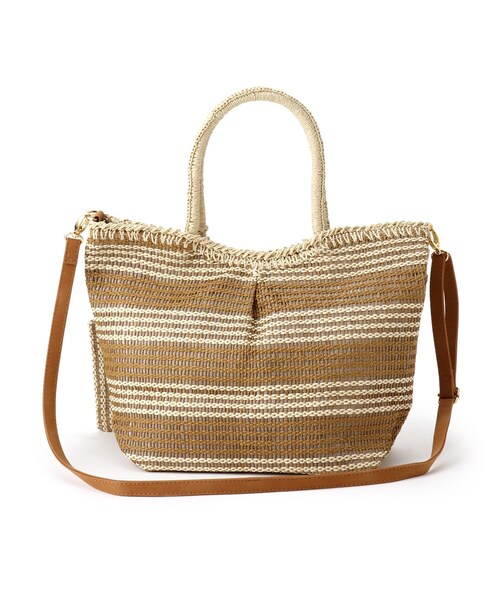 SHOO・LA・RUE（シューラルー）の「◆【ポーチ付】ペーパータックボーダー2WAYトート（トートバッグ・レディース・ブラック系2/ネイビー系2/ピンク系7/ブラウン系3/チャコール/ベージュ系その他2・00）」の12枚目の写真