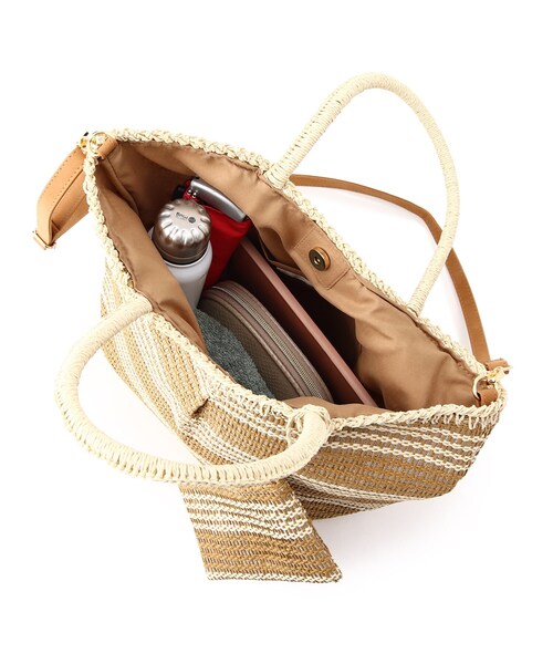 SHOO・LA・RUE（シューラルー）の「◆【ポーチ付】ペーパータックボーダー2WAYトート（トートバッグ・レディース・ブラック系2/ネイビー系2/ピンク系7/ブラウン系3/チャコール/ベージュ系その他2・00）」の7枚目の写真