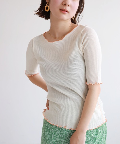 SLOBE citron.（スローブシトロン）の「SLOBE citron. バイカラーメロー TEE【手洗い可能】◆（Tシャツ/カットソー・レディース・グリーン/アイボリー・FREE）」の2枚目の写真