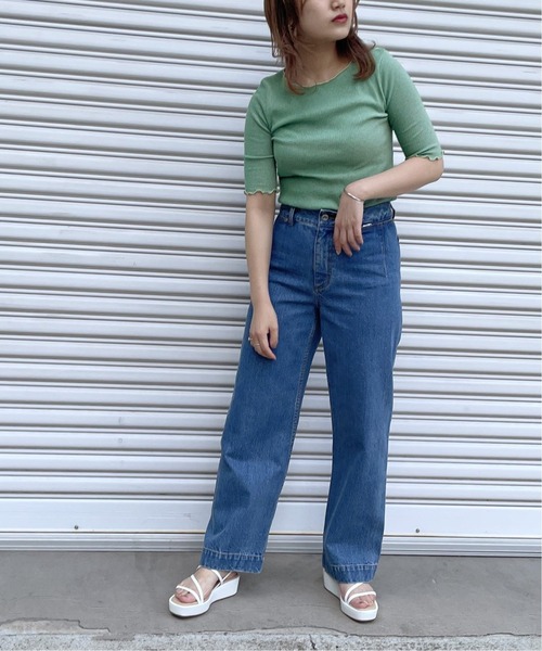 SLOBE citron.（スローブシトロン）の「SLOBE citron. バイカラーメロー TEE【手洗い可能】◆（Tシャツ/カットソー・レディース・グリーン/アイボリー・FREE）」の13枚目の写真