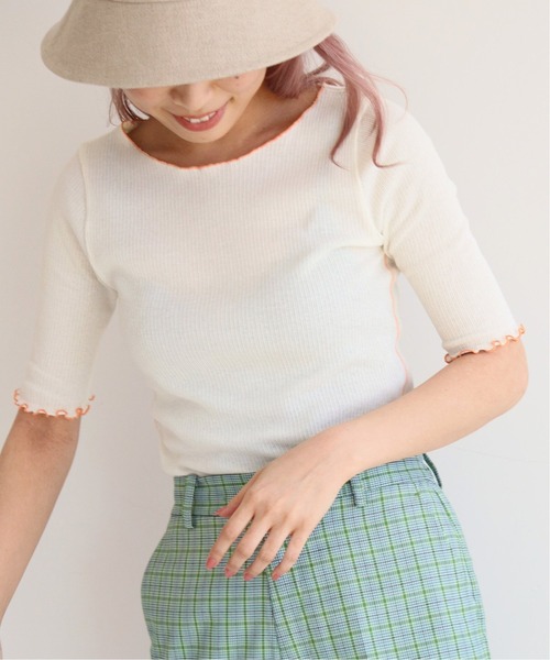 SLOBE citron.（スローブシトロン）の「SLOBE citron. バイカラーメロー TEE【手洗い可能】◆（Tシャツ/カットソー・レディース・グリーン/アイボリー・FREE）」の5枚目の写真