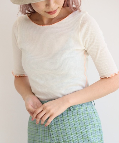 SLOBE citron.（スローブシトロン）の「SLOBE citron. バイカラーメロー TEE【手洗い可能】◆（Tシャツ/カットソー・レディース・グリーン/アイボリー・FREE）」の6枚目の写真