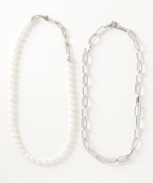 Chikashitsu +(チカシツプラス)の「【Chikashitsu +】set pearl chain necklace(ネックレス・メンズ・シルバー・ONE SIZE)」の5枚目の写真