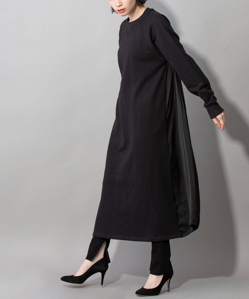 Munich（ミューニック）の「フレンチテリー×リンクルサテン　ドッキングワンピース（ワンピース・レディース・ブラック/グレー/キャメル・FREE）」の2枚目の写真