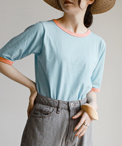 feepur（フェピュール）の「配色パイピング細ボーダーTee（Tシャツ/カットソー・レディース・ブラック/ブルー/クリーム/ブルーグレー・MEDIUM）」の19枚目の写真