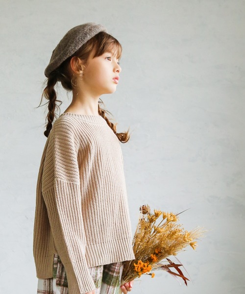 pairmanon（ペアマノン）の「【かぞくおそろい】 ユニセックスモックネック畦編み長袖ニットプルオーバー（ニット/セーター・キッズ・ブラウン/モカ/ブラック/ベージュ/ピンク/アイボリー/ミント/ブルー系その他3・140/100/130/110/150/120/90）」の6枚目の写真