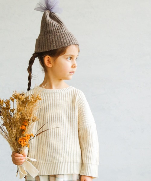 pairmanon（ペアマノン）の「【かぞくおそろい】 ユニセックスモックネック畦編み長袖ニットプルオーバー（ニット/セーター・キッズ・ブラウン/モカ/ブラック/ベージュ/ピンク/アイボリー/ミント/ブルー系その他3・140/100/130/110/150/120/90）」の2枚目の写真