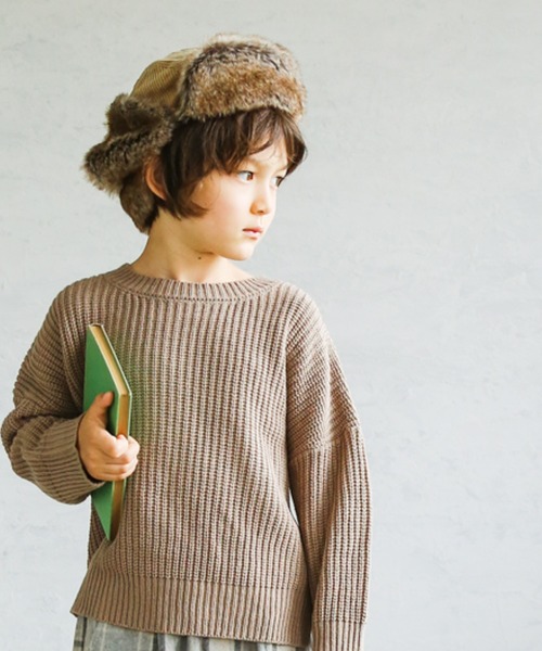 pairmanon（ペアマノン）の「【かぞくおそろい】 ユニセックスモックネック畦編み長袖ニットプルオーバー（ニット/セーター・キッズ・ブラウン/モカ/ブラック/ベージュ/ピンク/アイボリー/ミント/ブルー系その他3・140/100/130/110/150/120/90）」の5枚目の写真