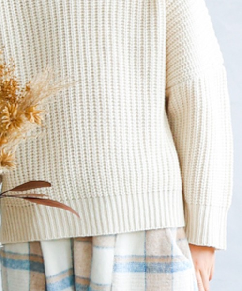 pairmanon（ペアマノン）の「【かぞくおそろい】 ユニセックスモックネック畦編み長袖ニットプルオーバー（ニット/セーター・キッズ・ブラウン/モカ/ブラック/ベージュ/ピンク/アイボリー/ミント/ブルー系その他3・140/100/130/110/150/120/90）」の13枚目の写真