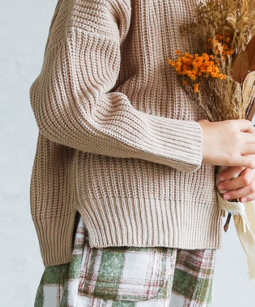 pairmanon（ペアマノン）の「【かぞくおそろい】 ユニセックスモックネック畦編み長袖ニットプルオーバー（ニット/セーター・キッズ・ブラウン/モカ/ブラック/ベージュ/ピンク/アイボリー/ミント/ブルー系その他3・140/100/130/110/150/120/90）」の21枚目の写真