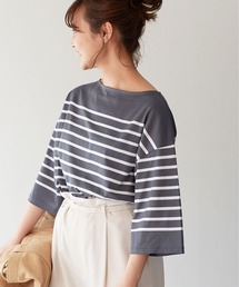 SLOBE IENA | パネルボーダーハーフスリーブプルオーバー【手洗い可能】◆(Tシャツ/カットソー)