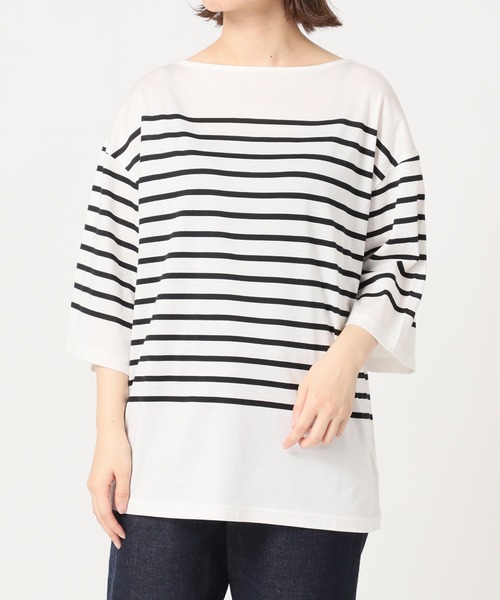 SLOBE IENA（スローブイエナ）の「パネルボーダーハーフスリーブプルオーバー【手洗い可能】◆（Tシャツ/カットソー・レディース・ブラック/グレー/グリーン・FREE）」の5枚目の写真