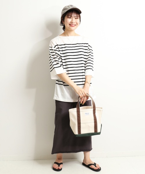 SLOBE IENA（スローブイエナ）の「パネルボーダーハーフスリーブプルオーバー【手洗い可能】◆（Tシャツ/カットソー・レディース・ブラック/グレー/グリーン・FREE）」の8枚目の写真