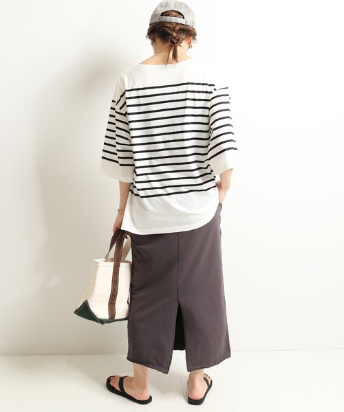 SLOBE IENA（スローブイエナ）の「パネルボーダーハーフスリーブプルオーバー【手洗い可能】◆（Tシャツ/カットソー・レディース・ブラック/グレー/グリーン・FREE）」の15枚目の写真