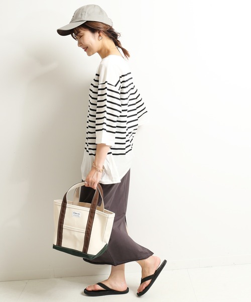 SLOBE IENA（スローブイエナ）の「パネルボーダーハーフスリーブプルオーバー【手洗い可能】◆（Tシャツ/カットソー・レディース・ブラック/グレー/グリーン・FREE）」の6枚目の写真