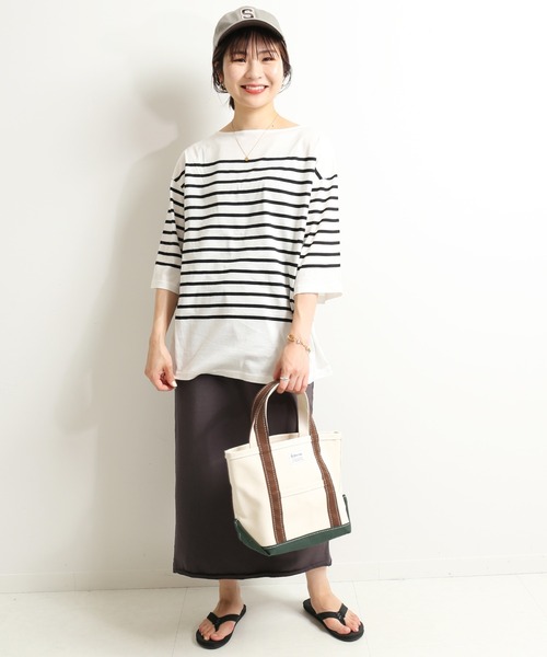 SLOBE IENA（スローブイエナ）の「パネルボーダーハーフスリーブプルオーバー【手洗い可能】◆（Tシャツ/カットソー・レディース・ブラック/グレー/グリーン・FREE）」の10枚目の写真