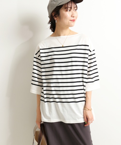 SLOBE IENA（スローブイエナ）の「パネルボーダーハーフスリーブプルオーバー【手洗い可能】◆（Tシャツ/カットソー・レディース・ブラック/グレー/グリーン・FREE）」の19枚目の写真