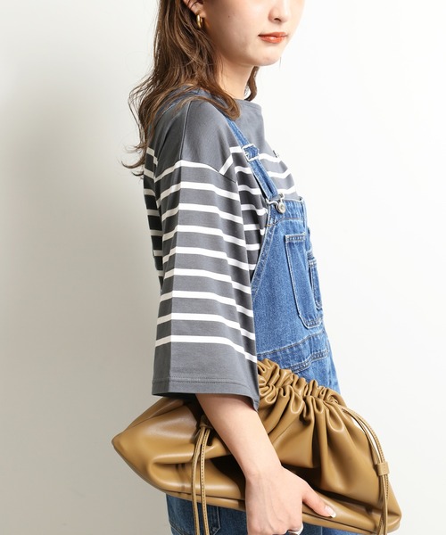 SLOBE IENA（スローブイエナ）の「パネルボーダーハーフスリーブプルオーバー【手洗い可能】◆（Tシャツ/カットソー・レディース・ブラック/グレー/グリーン・FREE）」の11枚目の写真