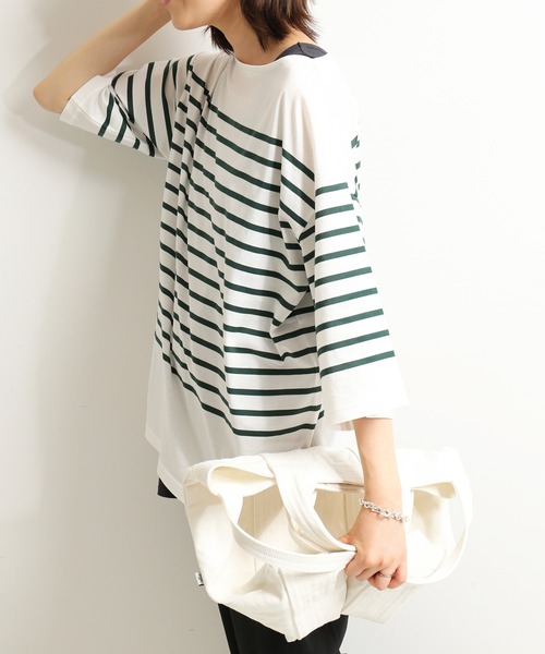 SLOBE IENA（スローブイエナ）の「パネルボーダーハーフスリーブプルオーバー【手洗い可能】◆（Tシャツ/カットソー・レディース・ブラック/グレー/グリーン・FREE）」の12枚目の写真