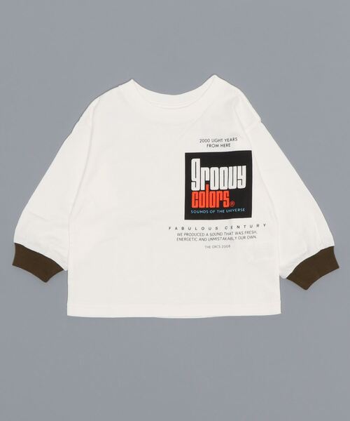 GROOVY COLORS(グルービーカラーズ)の「天竺 BOX ロゴ BAT WING 長袖 Tシャツ(Tシャツ/カットソー・キッズ・カーキ/ベージュ・90/100/110/120)」の4枚目の写真