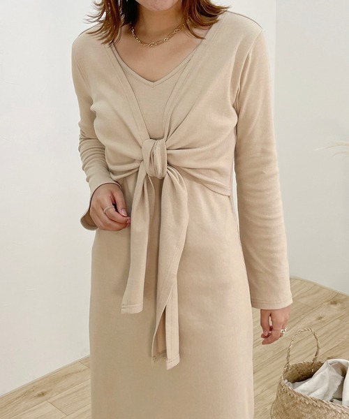 apres jour clair（アプレジュールクレア）の「【apres jour clair】結びデザインロングスリーブワンピース【ZOZOTOWN限定アイテム】（ワンピース・レディース・ブラウン系その他/アイボリー/ベージュ・X-LARGE/フリー）」の18枚目の写真