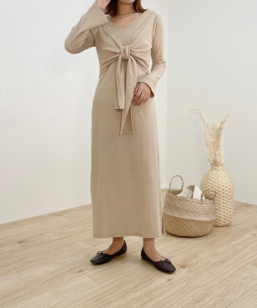 apres jour clair（アプレジュールクレア）の「【apres jour clair】結びデザインロングスリーブワンピース【ZOZOTOWN限定アイテム】（ワンピース・レディース・ブラウン系その他/アイボリー/ベージュ・X-LARGE/フリー）」の21枚目の写真