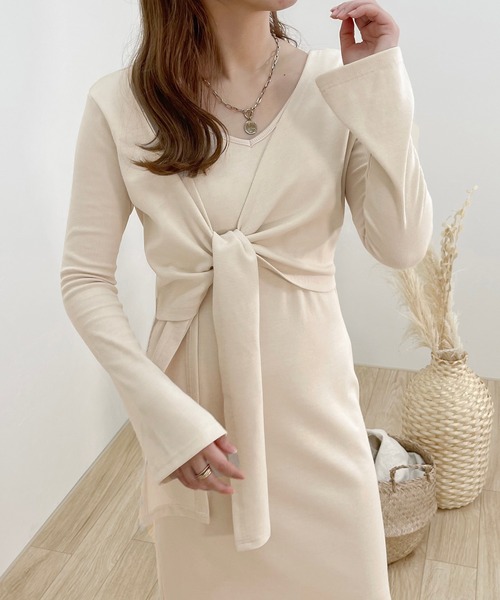apres jour clair（アプレジュールクレア）の「【apres jour clair】結びデザインロングスリーブワンピース【ZOZOTOWN限定アイテム】（ワンピース・レディース・ブラウン系その他/アイボリー/ベージュ・X-LARGE/フリー）」の6枚目の写真